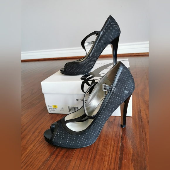 Nine West Black Suede and Leather T-strap Heels - Picture 2 of 3